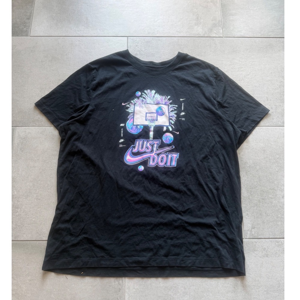Nike Mens XXL Just Do It Basketball Graphic T-Shirt Black Neon Palm Tree Tee